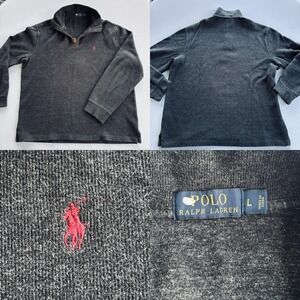 Ralph Lauren Dark Charcoal Gray Quarter-Zip Polo with Red Pony Logo